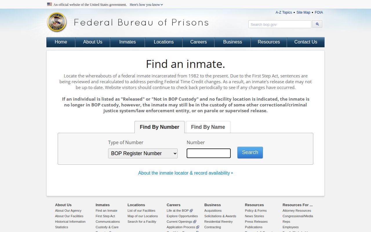 Federal Bureau of Prisons release lookup for a Bertie County person