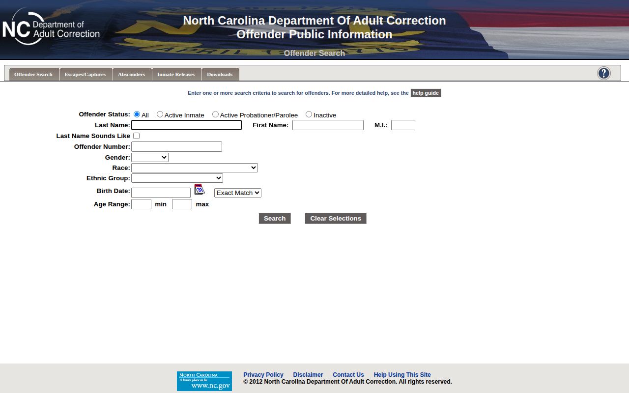 Bertie County released inmate NCDAC offender search form